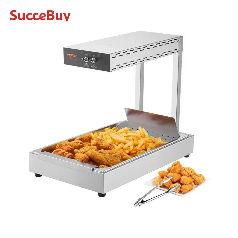 Electric Food Warmer SucceBuy 750W French Fry Food Warmer Commercial Food Heating Lamp Countertop 104-122&deg;F for Chip et Kitchen Restaurant