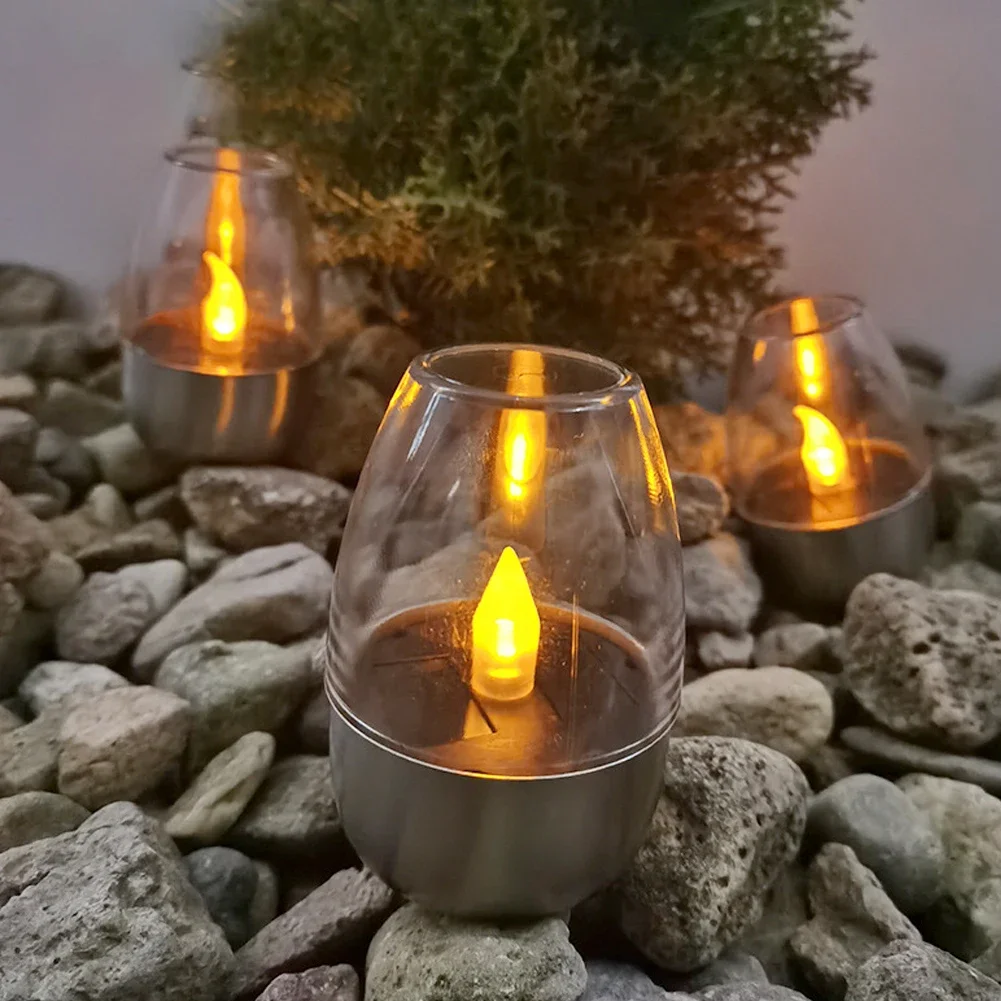 1Pc Solar Flameless Lights Outdoor Stainless Steel LED Candle Light Waterproof Lawn Lamps Wedding Birthday Party Decorations