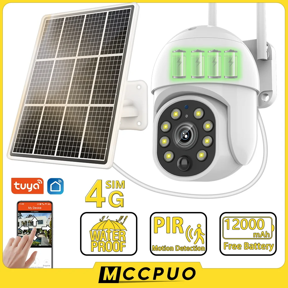 

Mccpuo 5MP 4G SIM Card Solar PTZ IP Camera PIR Human Detection Outdoor WIFI Security Wireless Surveillance Battery Camera TUYA