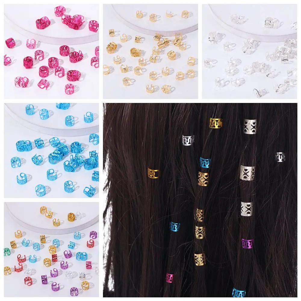 40pcs Dread Locks Hollow Out Hair Ring Hair Braiding Metal Cuff Clips Dreadlocks Beads DIY Headwear Hair Braid Tubes Decor