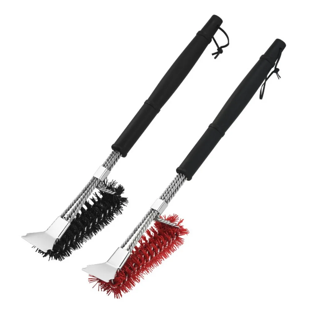 Multi functional outdoor barbecue brush, stainless steel scraper, 2-in-1 brush, barbecue mesh, oven cleaning brush