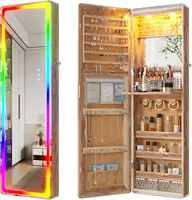 47.2" LED Mirror Jewelry Cabinet with RGB Lights, Wall Mounted Organizer, Full-Length Mirror, 2 Drawers, Lockable