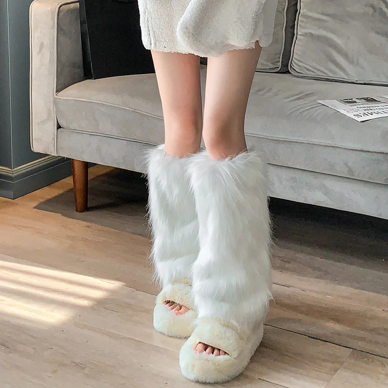 

Women Faux Fur Leg Warmers 25/40cm Fall Leggings JK Boots Stocking Girls Lolita Punk Boot Cover Harajuku Fur Warm Foot Cover