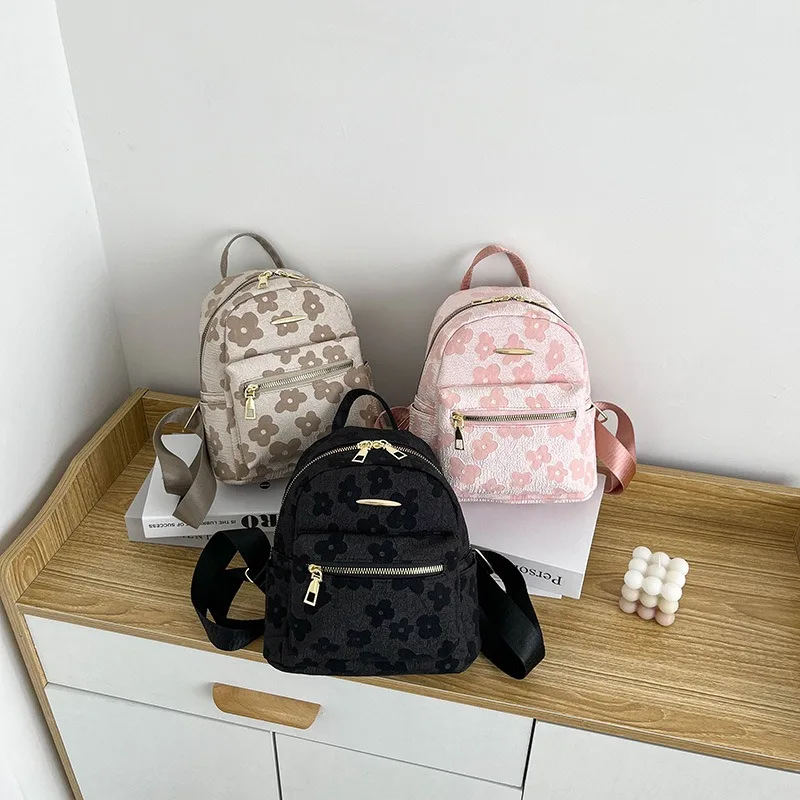 

Casual Flower Printing Fashion Backpacks Solid Color Small School Bags for Teenager Girls Canvas Female Shoulder Bags Rucksack