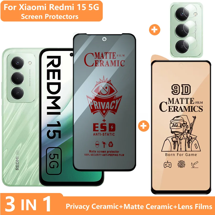 Enhanced Privacy Screen and Lens Protector Film - 3-in-1 Tempered Glass Set with Soft Ceramic Matte Finish