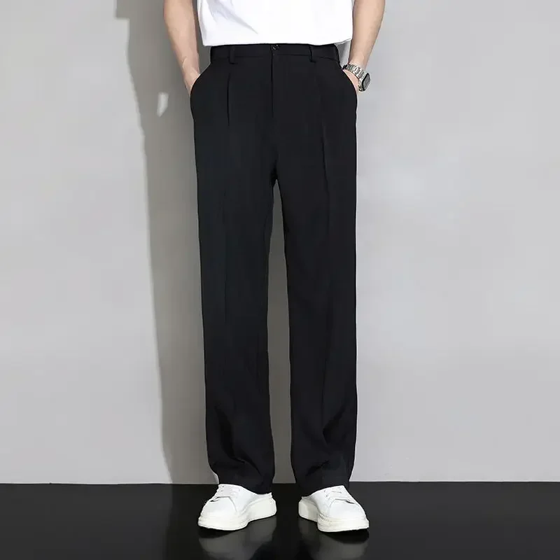 thumbnail image 1 of Pantalones holgados de verano para hombre, pantalones de traje negros rectos para hombre, ropa de diseñador de alta calidad, pantalones 2024 Spandex, estilo coreano, nuevo en, 1 of 4