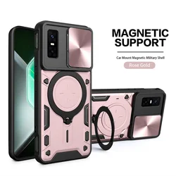 Enhanced Metal Ring Camera Protect Case with Rotating Holder Cover for Infinix Hot 50 (Rose Gold)