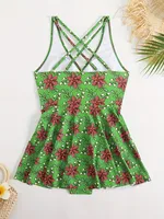 2025 Floral Printed Strappy Swimwear Women One Piece Criss Cross Back Swimsuit Dress Bathers Bathing Swimming Suit Beachwear - Image 5