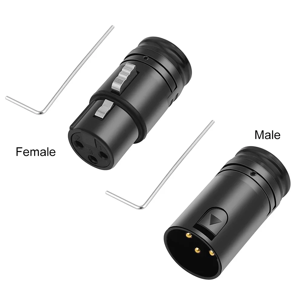 Male To Male/Female To Female XLR Microphone Audio Cables Connector 3 Pin Black Shell XLR Solder Connector 90 Degree Right Angle