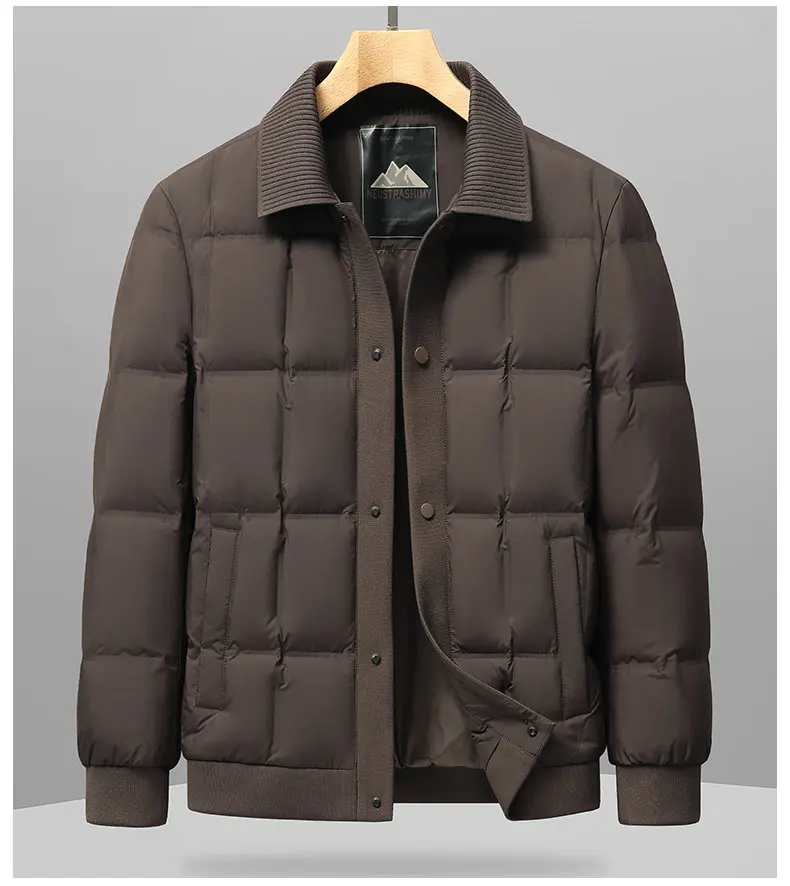 Lässige Herren-Daunenjacke mit Einzelknopfverschluss aus Weißer Entendaune für Herbst und Winter - Leichte, Warme Oberbekleidung, Gesteppte Parka-Jacke – Detail 10