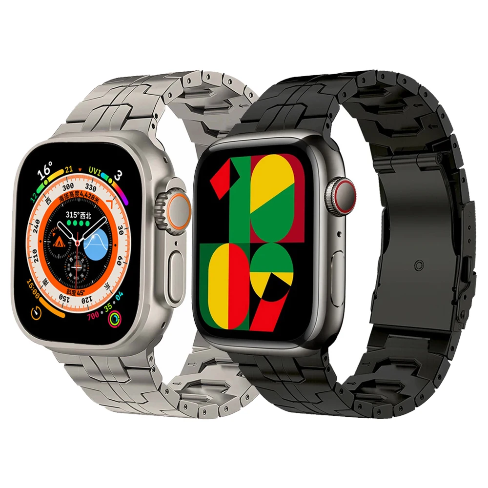 

Роскошный ремешок для Apple Watch Ultra 49 мм 8 45 мм, титановый браслет 42 мм 44 мм, звеньевой браслет для iWatch series 8 7 6 5 4 3 SE correa