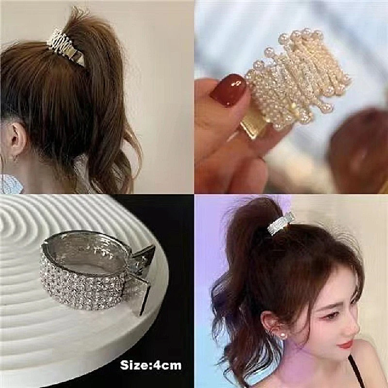 

Rectangular Crystal Setting Circle Grip Hair Clip For Women Korean Claw High Horsetail Vintage Simple Design Charm Jewelry Gift