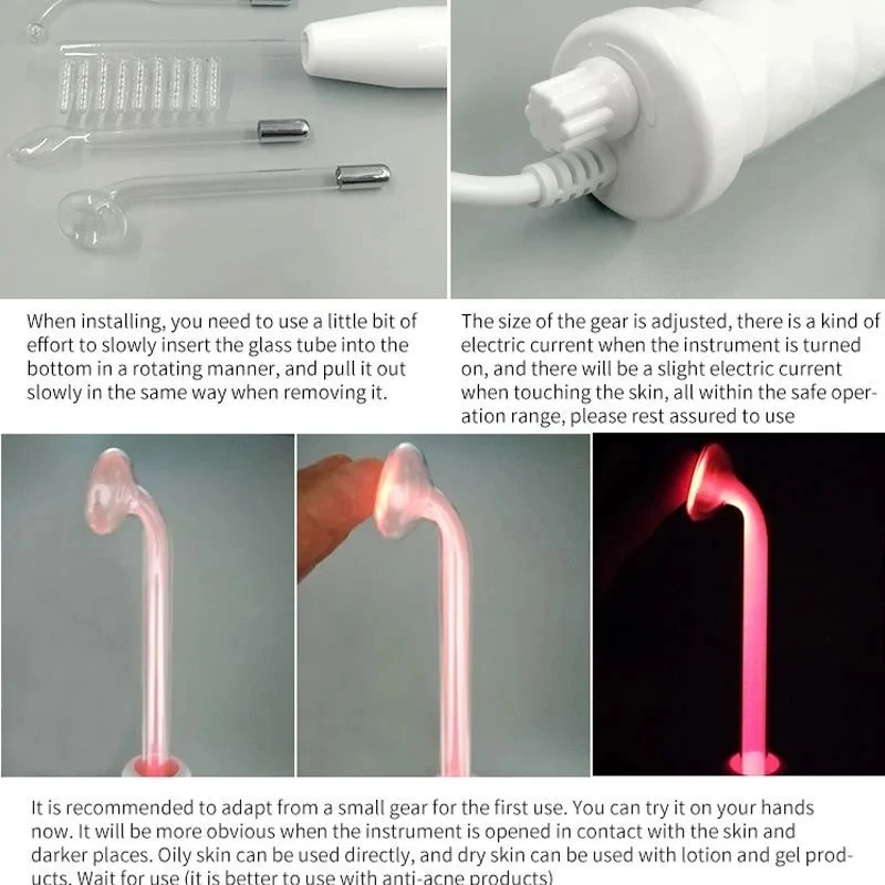 4in1 High Frequency Electrode Wand w/Neon Electrotherapy Glass Tube Acne Spot Remover Home Spa Beauty Device Facial Therapy Wan 5