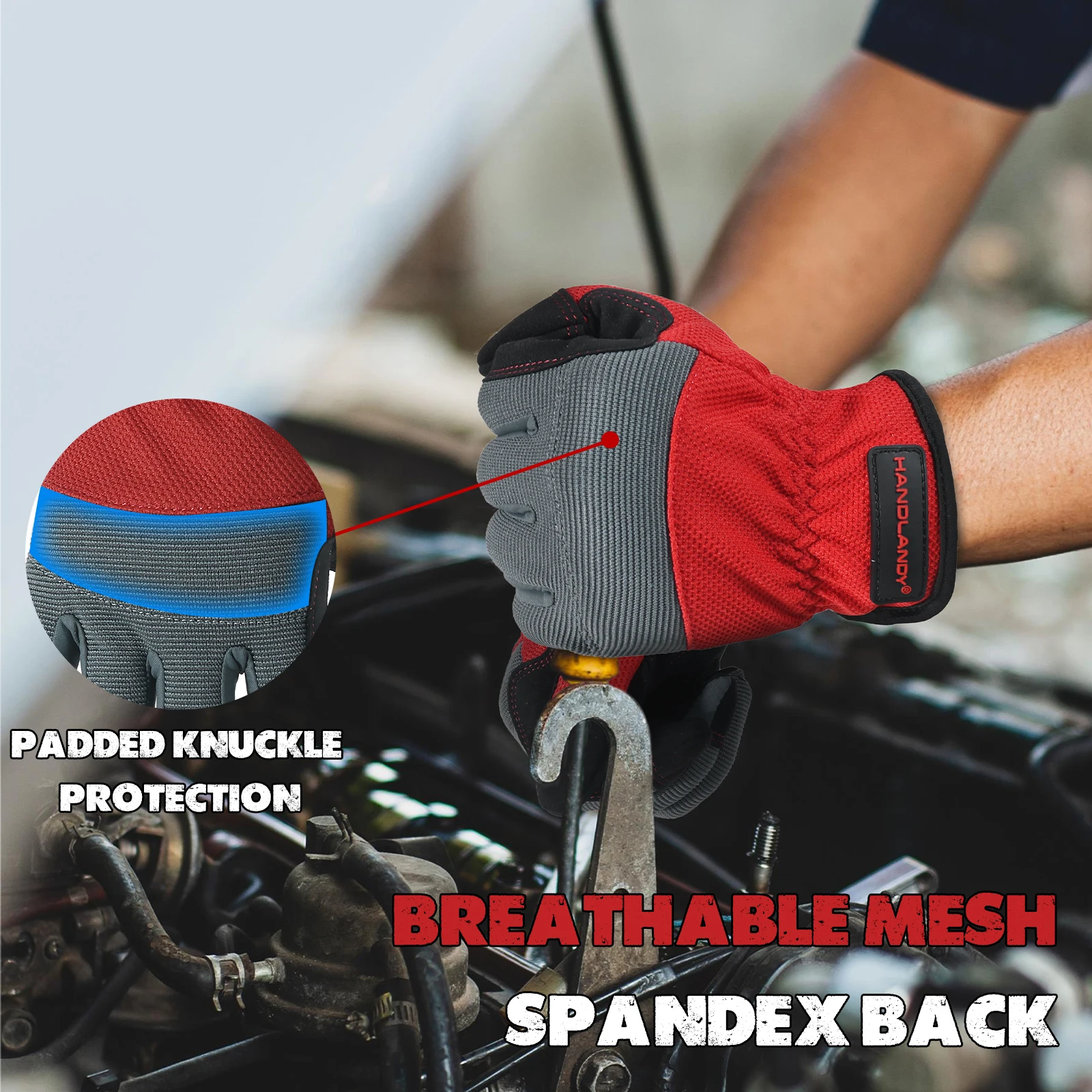 Work Gloves HANDLANDY Flexible Breathable Fit-Padded Knuckles & Palm Touch screen Utility Mechanic Mens Work Gloves