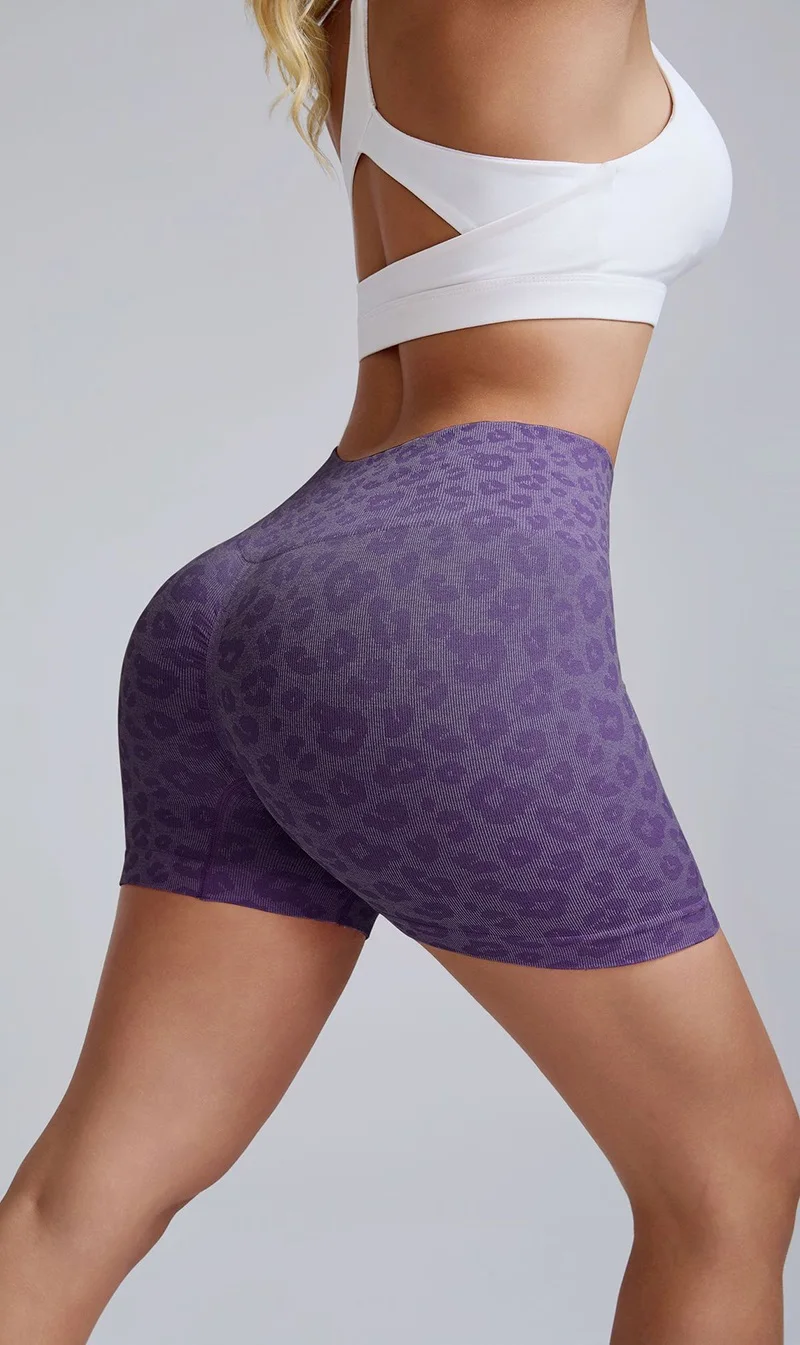 Leopard Print High Waist Yoga Shorts - Womens Gym Fitness Summer Leggings