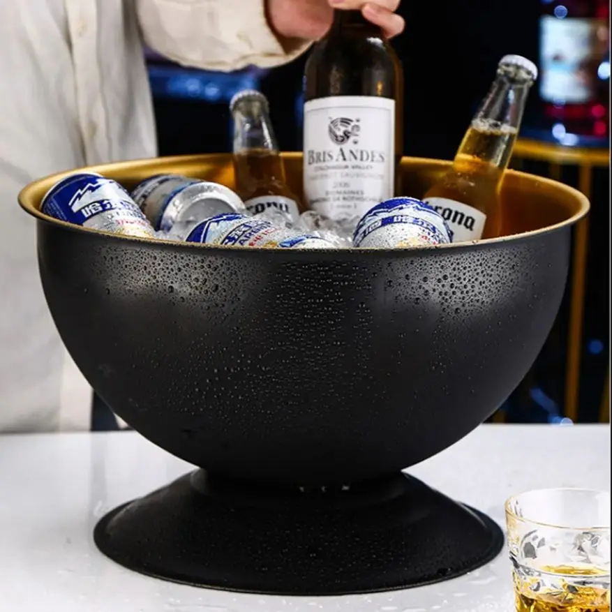 Aixiangru Ice Bucket,13.5L Stainless Steel Champagne Bowl,Whisky Cooling,Elk Handle Golden