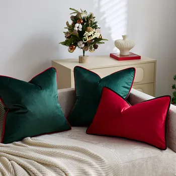 2pcs Luxury Green Red Christmas Pillow Covers 30x50cm 45x45cm Soft Solid Velvet 1