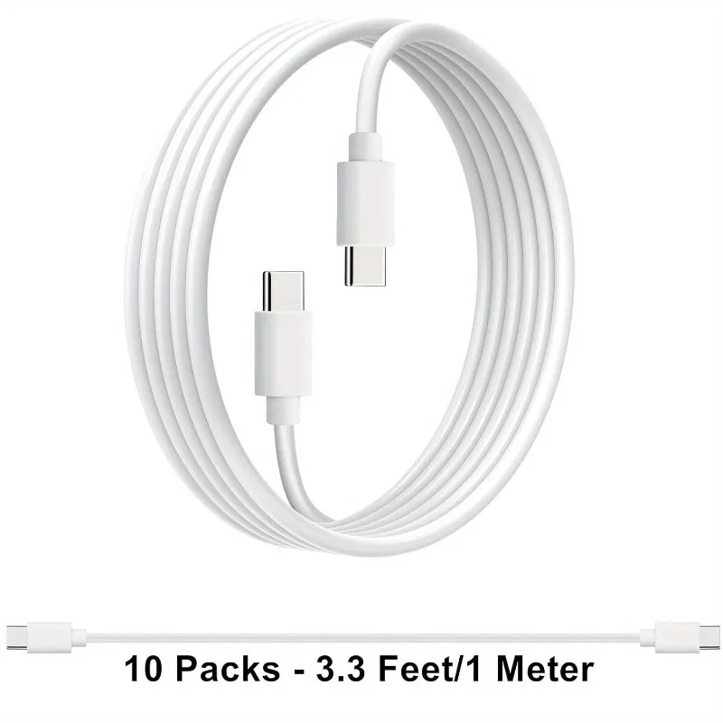 10-Pack USB C Charger Cable, Multipack PD 60W Fast Charge USB-C to Type C Bulk Charging Cords White, 3.3ft