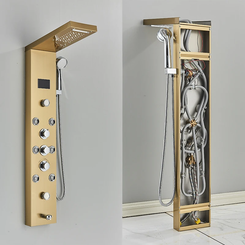 Description Picture 5 of itemSenlesen Golden Shower Column LED Shower Panel Wall Mounted Rainfall Shower Faucets W/ Massage Jets Para Bathroom Shower System