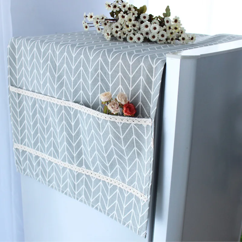 Pastoral Plaid Cotton and Linen Refrigerator Cover Washing Machine Dust Cover Cover Cloth Single Door Double Door Cover Cloth