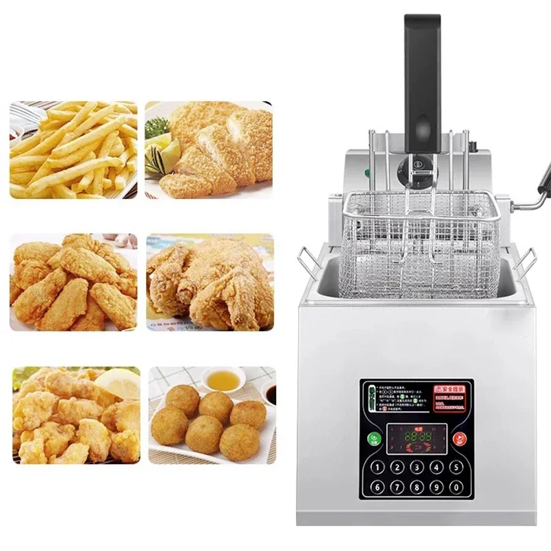 8L Electric Frying Pan Commercial Single-cylinder Timed French Fries Intelligent Automatic Lifting Large-capacity Fryer Electric 6