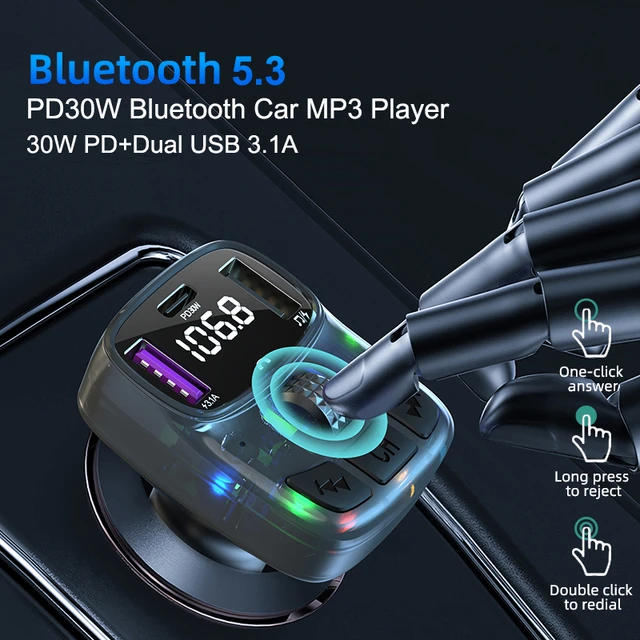 Car Bluetooth 5.3 FM Transmitter PD 30W Type-C Dual USB 4.2A Fast Charger  Ambient Light Handsfree Radio Modulator MP3 Player