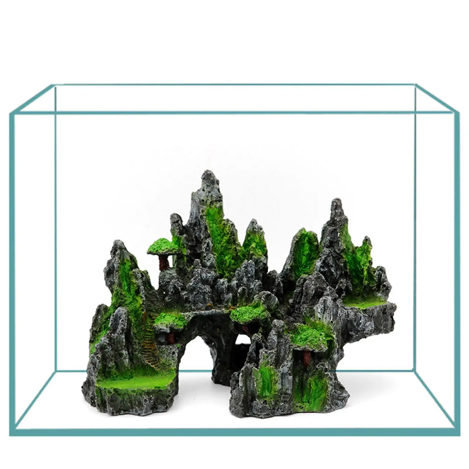 Artificial Mountain Aquarium Ornament Green Resin Rockery Fish Tank Decor Hideaway Cave Stone for Aquarium Accessories