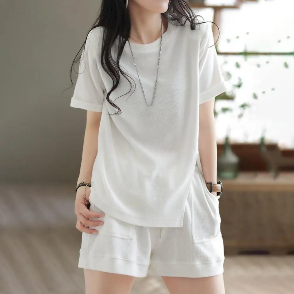 Fashion Sports Shorts Lint Free Dress-up Non-Fading Women Loose Shirt with Shorts Two-piece Suit Short Sleeve Wide Leg 2