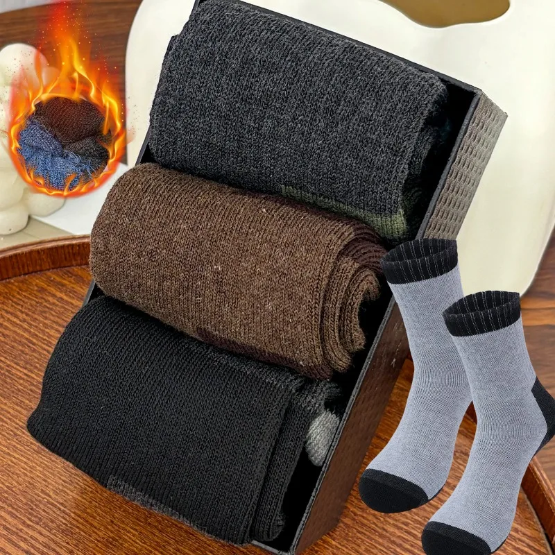 Thickened Fleece Men's Mid-calf Short Socks Pure Color Fashion Classic Warm Cold-proof Winter Warm Thickened Soft Male Socks