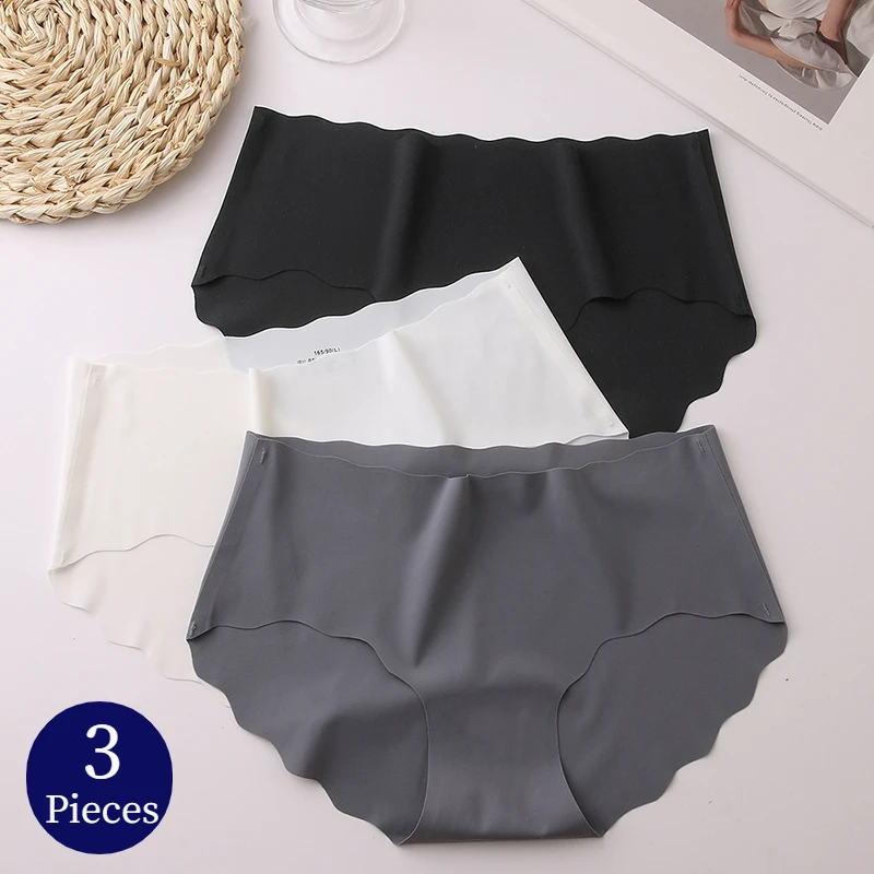 3-Piece Set of Seamless Silk Satin Women's Panties with Wavy Edge and Comfort Fit