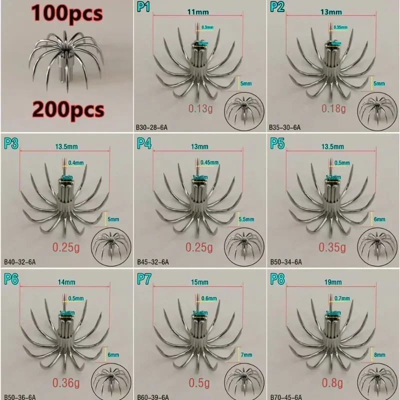 Hameçons à calmar 100/200 pièces acier inox - Hameçons couronne Egi avec griffes d'assistance pour pêche