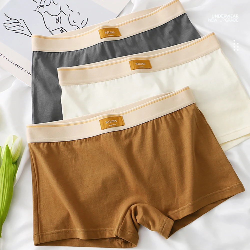 3 قطعة/الحزمة 100% القطن العصرية الصلبة المرأة سراويل متماسكة تنفس الملاكم الملابس الداخلية لينة عالية المرونة منتصف الارتفاع رقيقة بويشورت