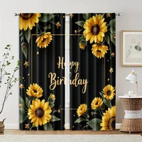 2pcs, Curtains Digital Printed 2D print Sunflower Happy Birthday Durable 100% Polyester Fabric (without rod) Room Decor Use for 2