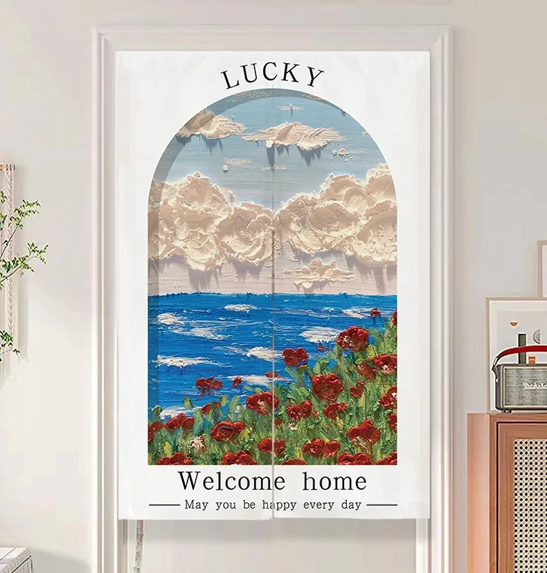 

Весенние Дверные Шторы с рисунком масляной живописи и цветами, занавески на перегородки для кухни, вход в дом, декор для ресторана, полузанавеска для экрана