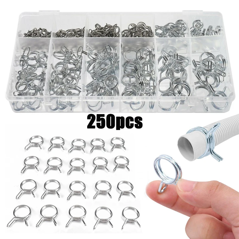 Metal Dupla Linha de Combustível Mangueira Mola Fio Grampos Braçadeira de Mangueira para 514 mm Grampos Tubo de Água Tubulação de ar Linha de Combustível Mangueira Tubo Kits 250 Peças