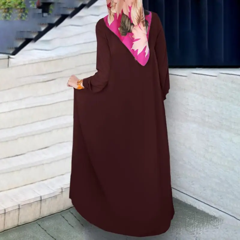 Ramadan Muslim Abayat Temperament Elegant Pleated Skirt Solid Color Abayas for Women Simple Round Neck Long Sleeve Women's Dres