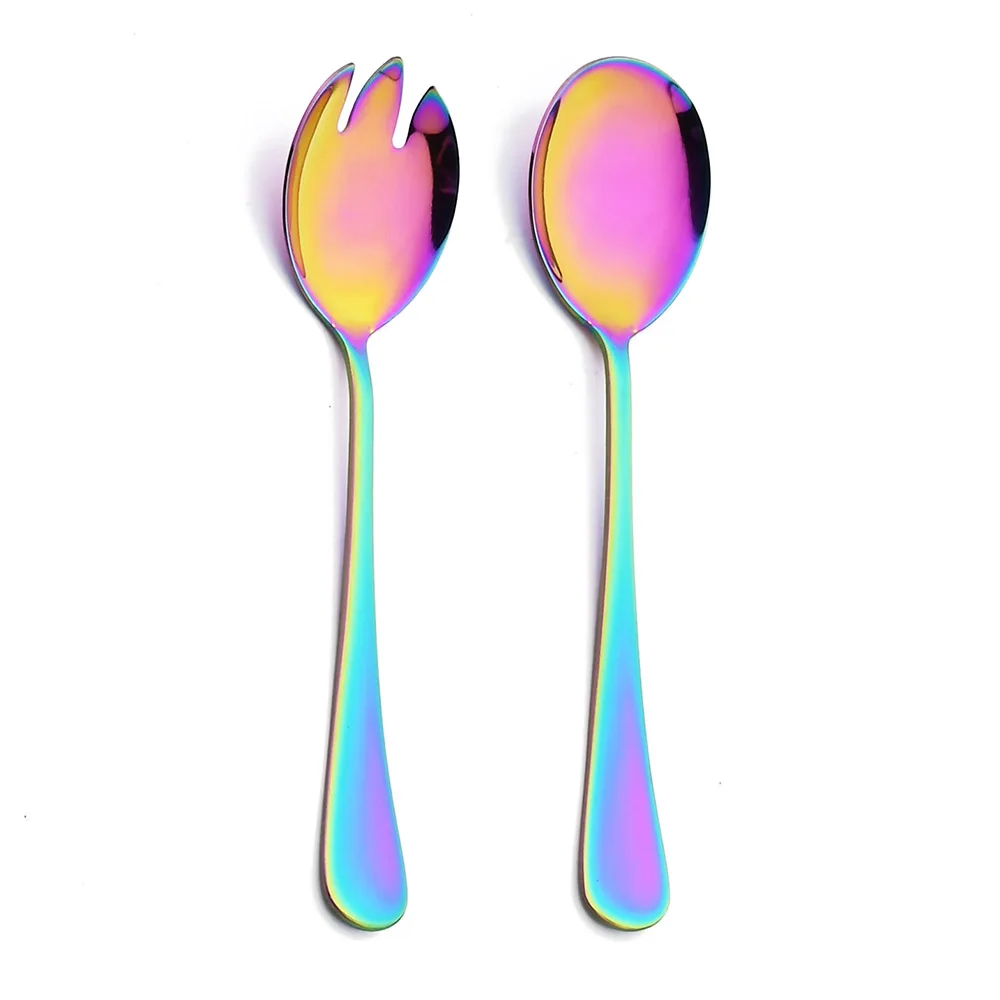 2Pcs Salad Spoon Fork Stainless Steel Salad Dessert Spoon Cutlery Set Serving Spoons Kitchen Utensils Accessorie Tableware