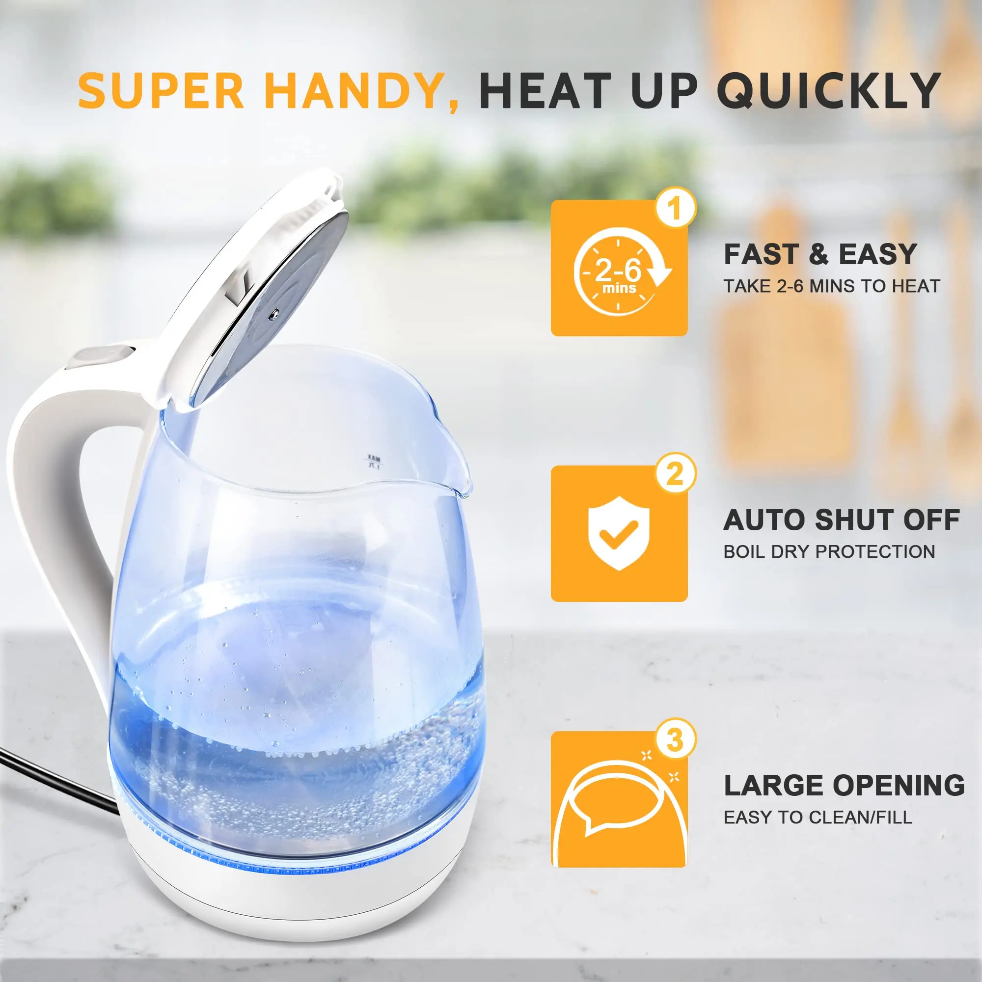 Electric Kettle with Water Dispenser - 1.7L Elegant Glass Tea Pot, 1200W Fast Boiling, LED Indicator, Auto-Shutoff 2