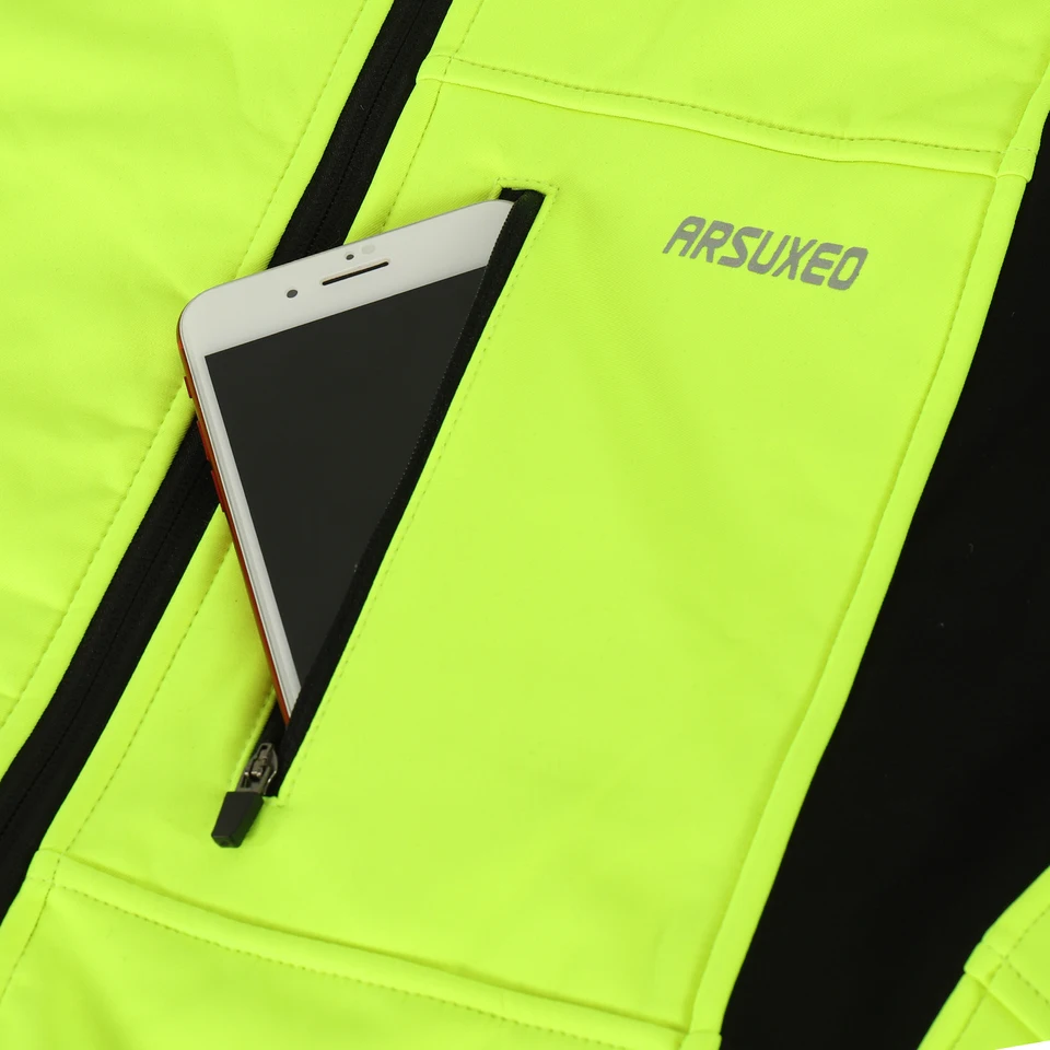 Giacca Ciclismo Invernale Uomo ARSUXEO Softshell Antivento E Impermeabile, 3 Strati, Refrigerante, Tasche, Taglia Piccola (Consigliata +1)