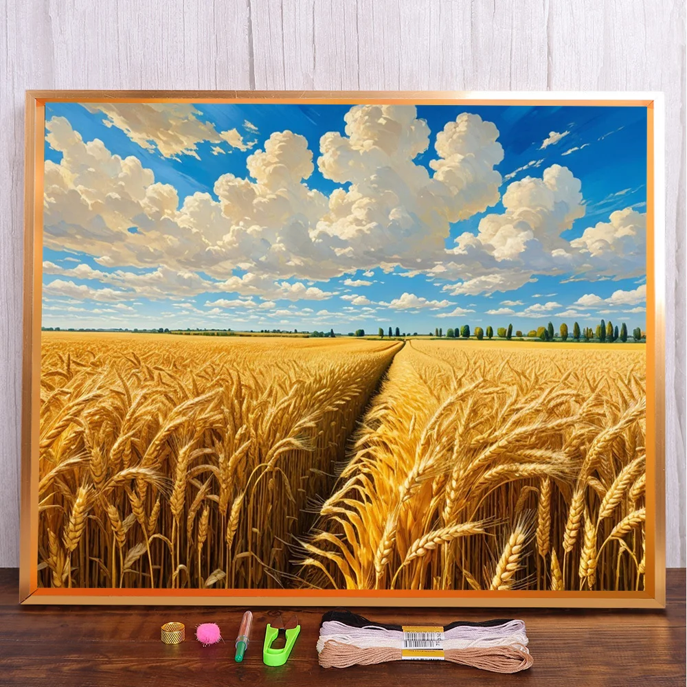 Landschaft Weizenfeld vorgedruckt Kreuzstich DIY Stickerei Set handgemachte Stricken Hobby Handarbeit Schmuck Verkauf Home Decor