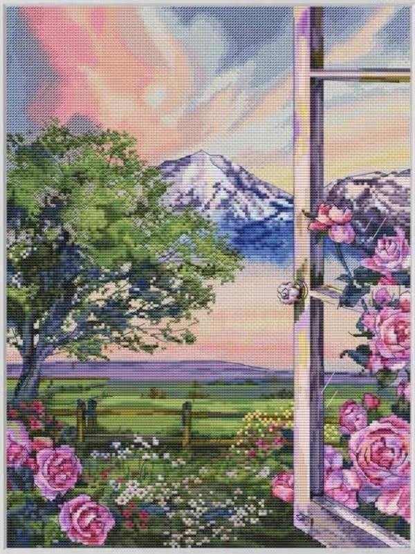 

Набор для вышивки крестиком «сделай сам», холщовая ткань с розой снаружи окна 37-46, Aida 14CT 14CT, декор для гостиной