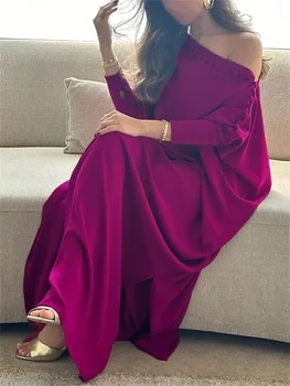 Uoozee Women's Vintage Solid Color Robe Dress 2025 New Spring Long Sleeve Oversize Buttoned Elegant Evening Banquet Maxi Dresses 1