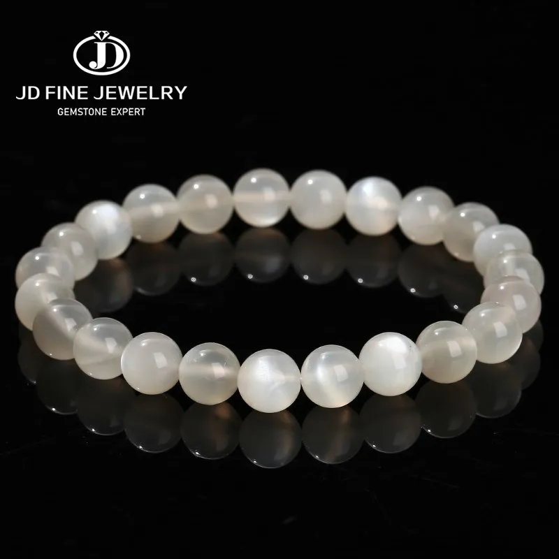 Jd Natural Stone White Moonstone Beaded Bracciale Donna Fashion Shiny Preghiera Yoga Mala Preghiera Equilibrio Braccialetti Regali Fidanzata
