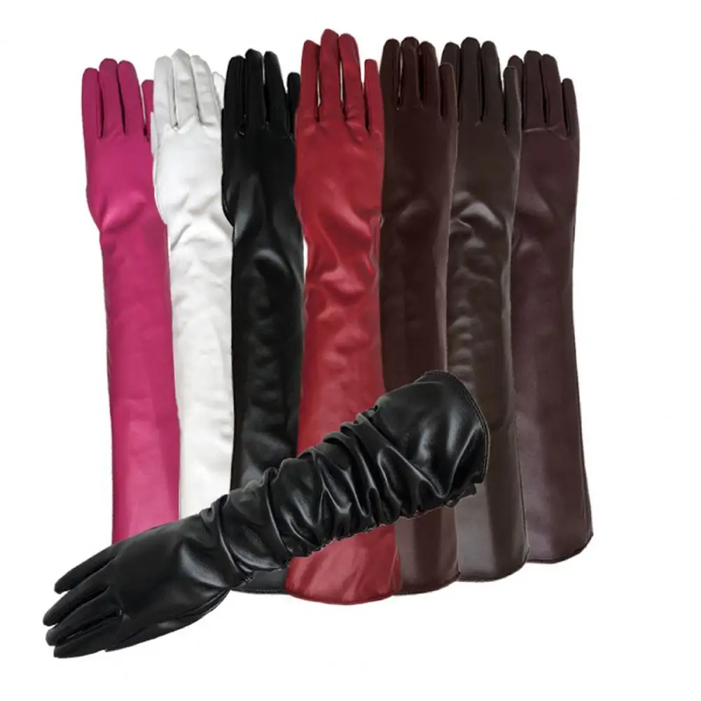 Full Finger Gloves Windproof Dress Gloves Faux Leather Long Arm Gloves Costume Gloves For Dating Gifts