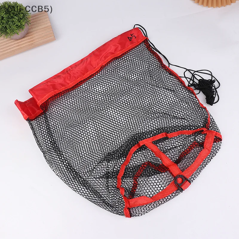 Drawstring Fish Basket Folding Portable Mesh Fishing Net String Bag Outdoor Fish Collection