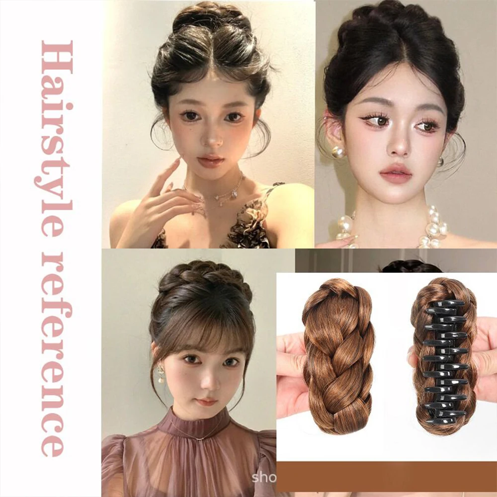 1pc 합성 번 헤어피스 클로 클립 자연 질감 시뇽 가짜 헤어 익스텐션 헤어피스 여성용 여성용 데일리 파티 코스프레