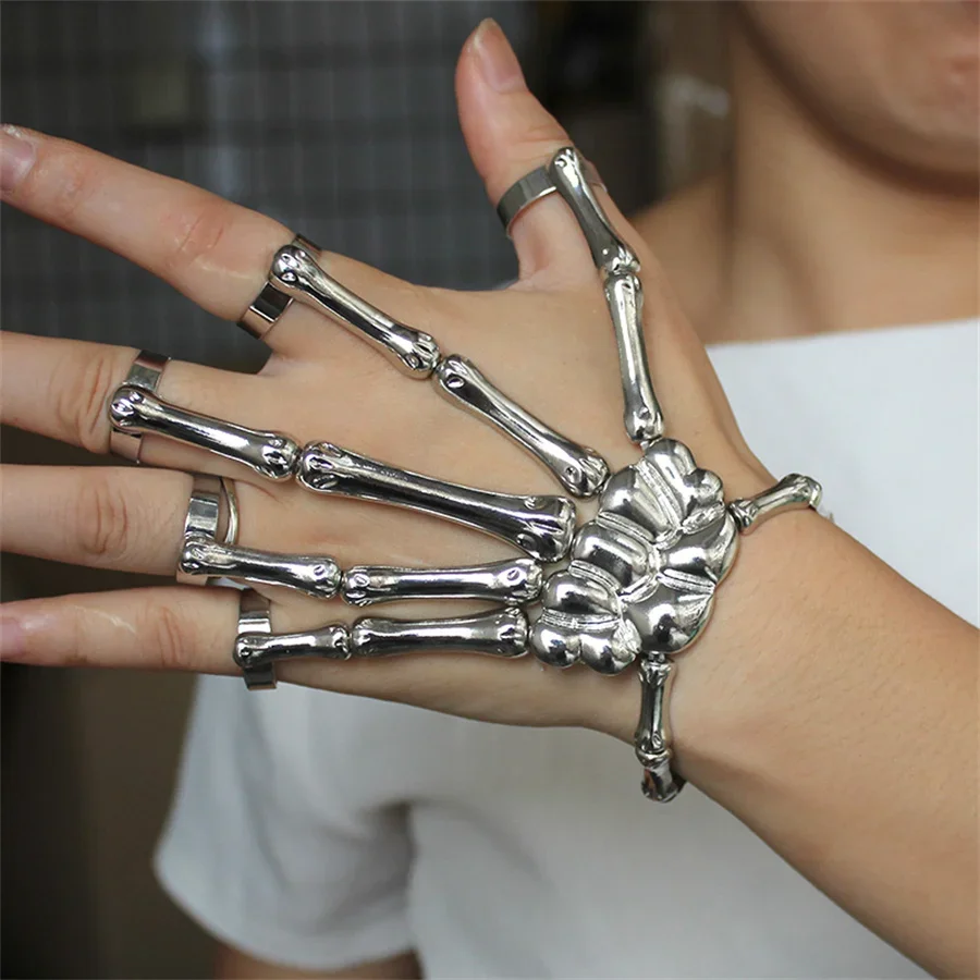 Bethynas Pulsera Punk De Borla Con Anillos De Dedo Esclavo, Arnés De Mano Gótico, Cadena De Hip Hop Kurapika Para Mujer, Aleación
