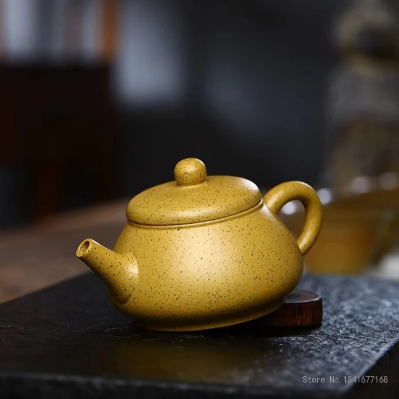 Chinese Kongfu Tea Pots, Yellow Raw Sesame Section, Xishi Yixing Purply Clay Cylindrical Teapot, Handmade Tea Pots, 180ml, 1Pc