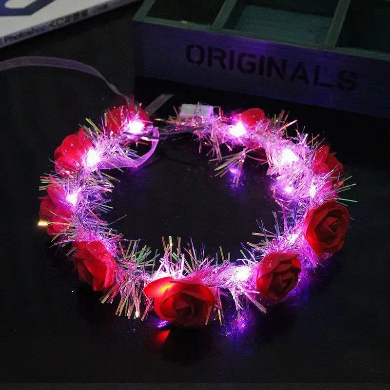 New LED Luminous Gold Wire Headgear Sparkling Glittering Silk Garland Header With Christmas Birthday Decorations