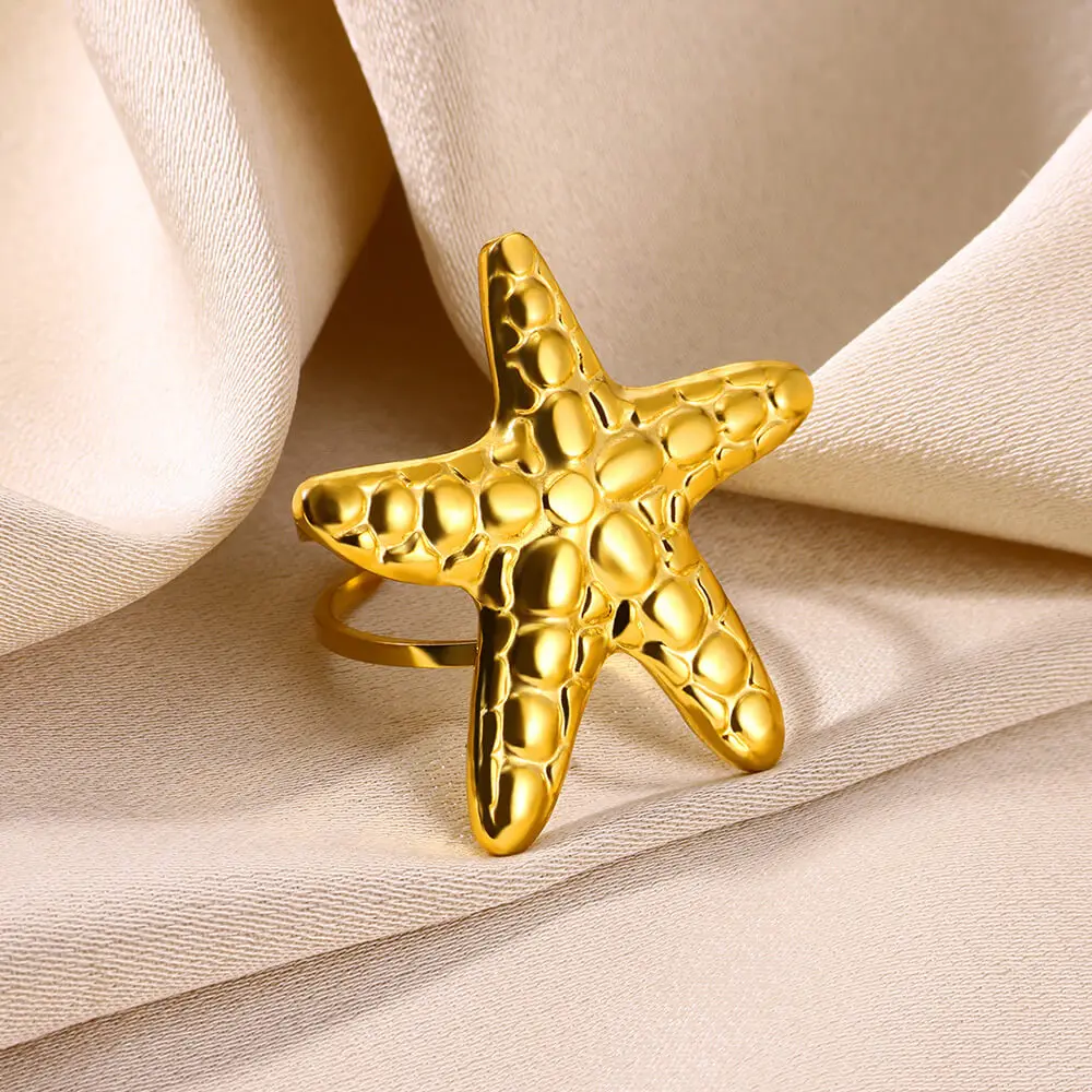 Fashion Flower Heart Ring for Women Gold Color Stainless Steel Geometric Starfish Ring Boho Jewelry Birthday Party Jewelry Gift